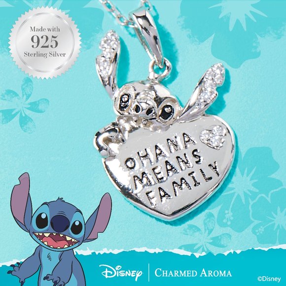 Disney Stitch "Ohana Means Family" Necklace, 925 Sterling Silver RARE! - Picture 1 of 2